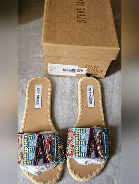Steve Madden Beaded Multicolor 'BEACH' Slide Sandals